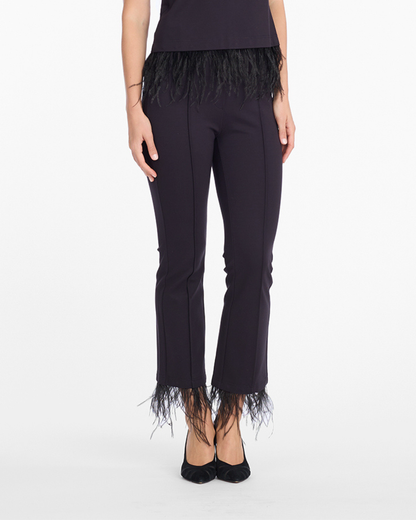 Draper James Black Trousers with Feather Trim