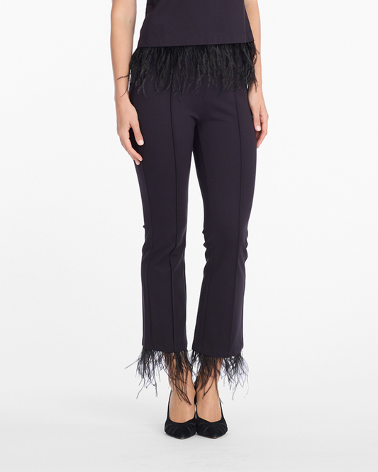 Draper James Black Trousers with Feather Trim