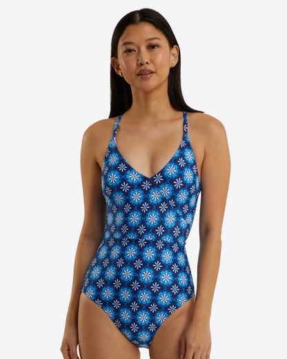 Draper James Floral Geo Crossover One Piece Swimsuit