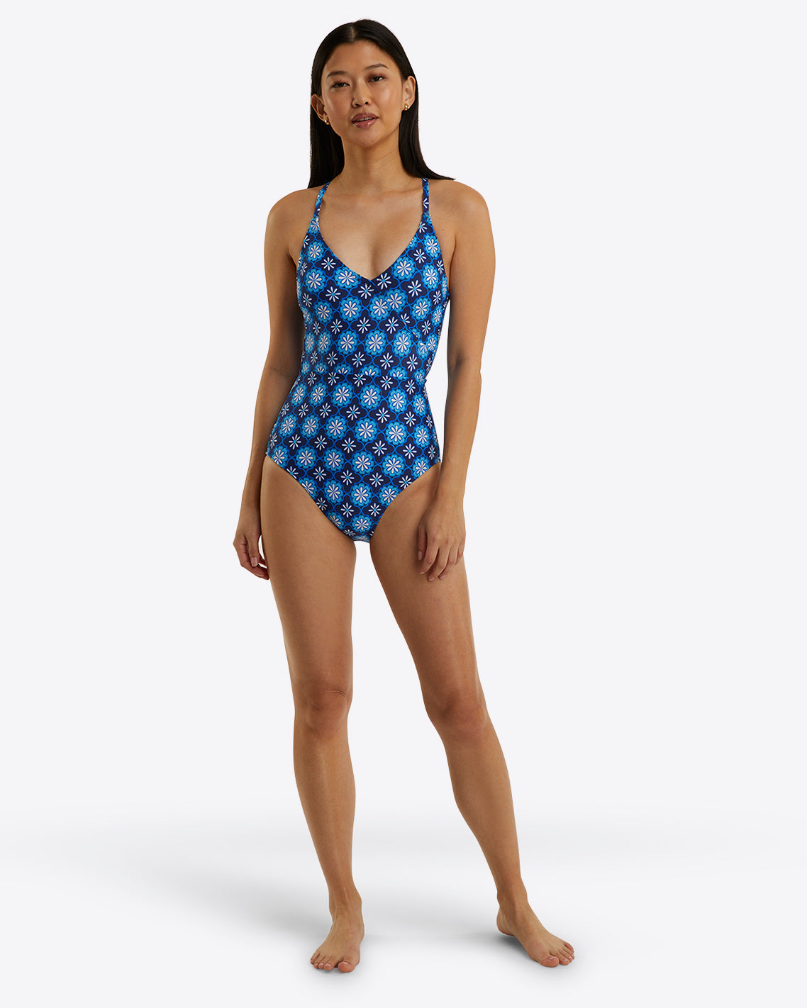 Draper James Floral Geo Crossover One Piece Swimsuit