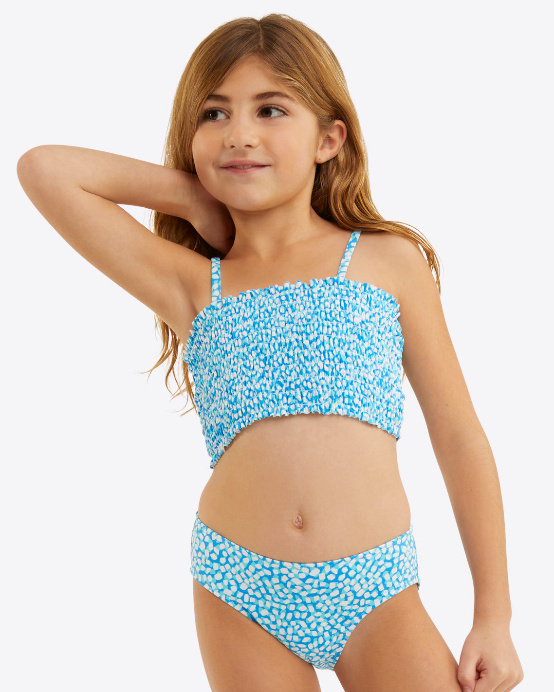 Draper James Blue Square Dot Girls Smocked Bikini