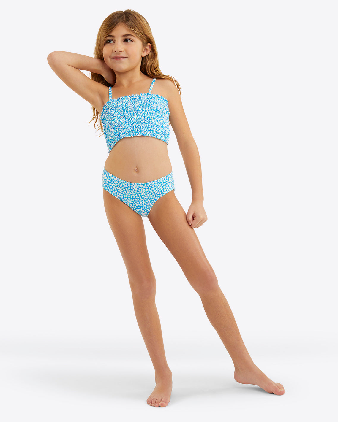 Draper James Blue Square Dot Girls Smocked Bikini