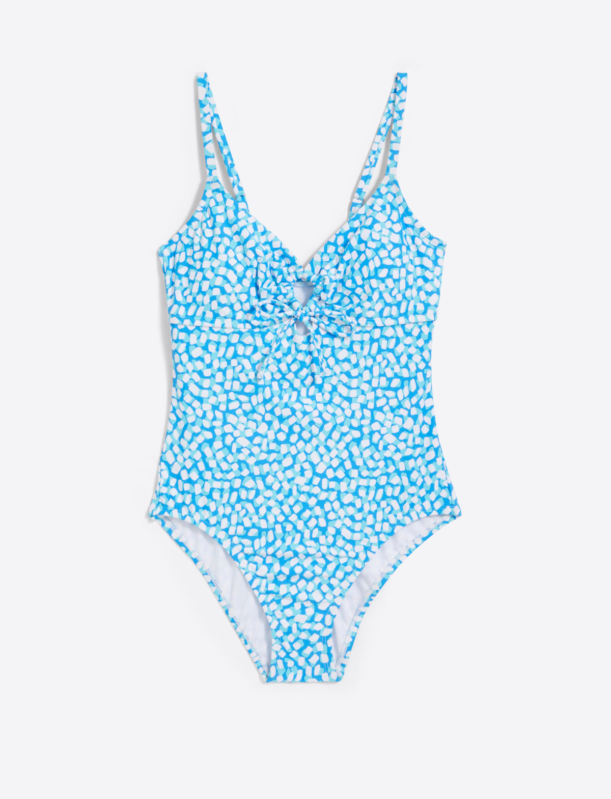 Draper James Blue Square Dot Tie Front One Piece Swimsuit