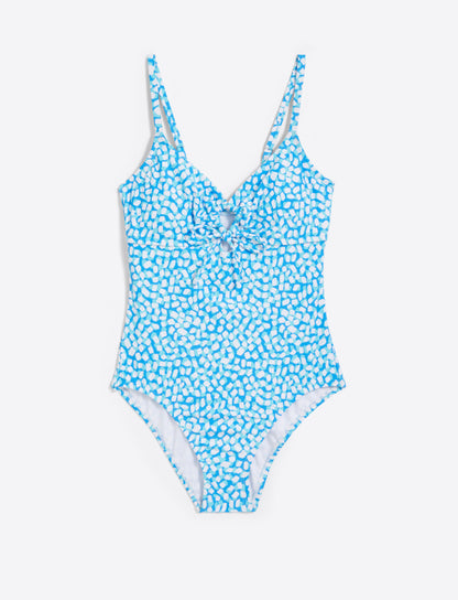 Draper James Blue Square Dot Tie Front One Piece Swimsuit