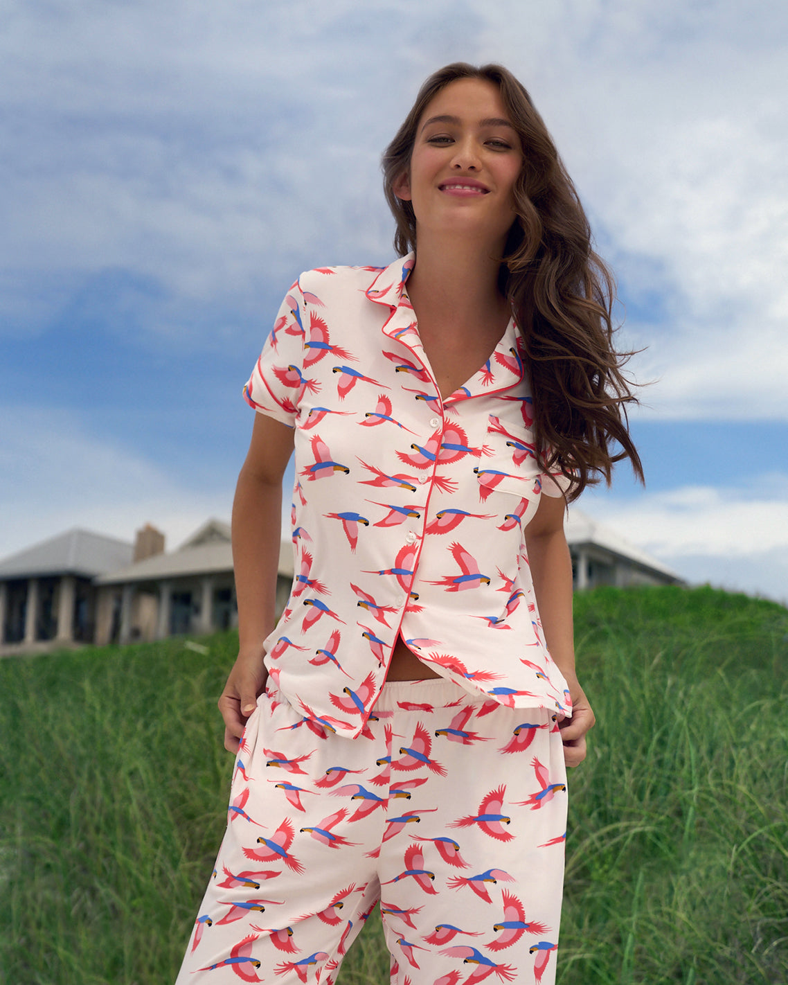 Draper James Pink Multi Short Sleeve Linda in Pink Parrot