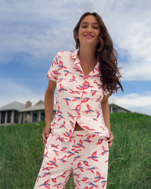 Draper James Pink Multi Short Sleeve Linda in Pink Parrot