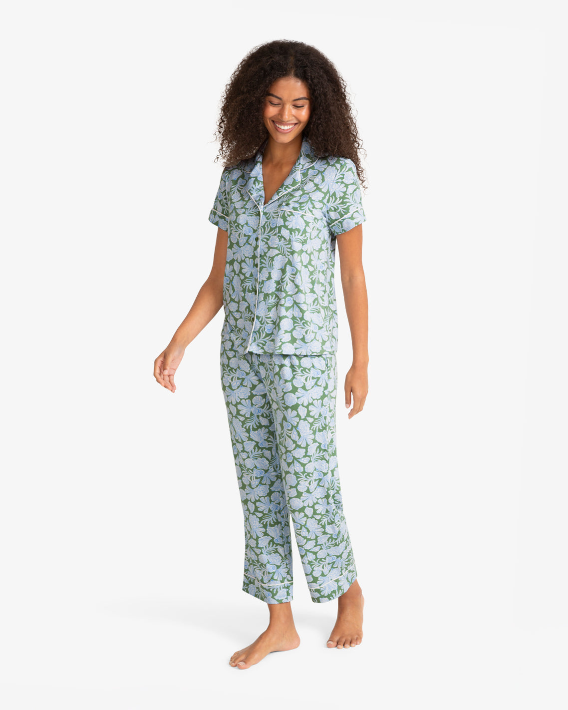 Draper James Green Multi Short Sleeve Linda in Shell Fan