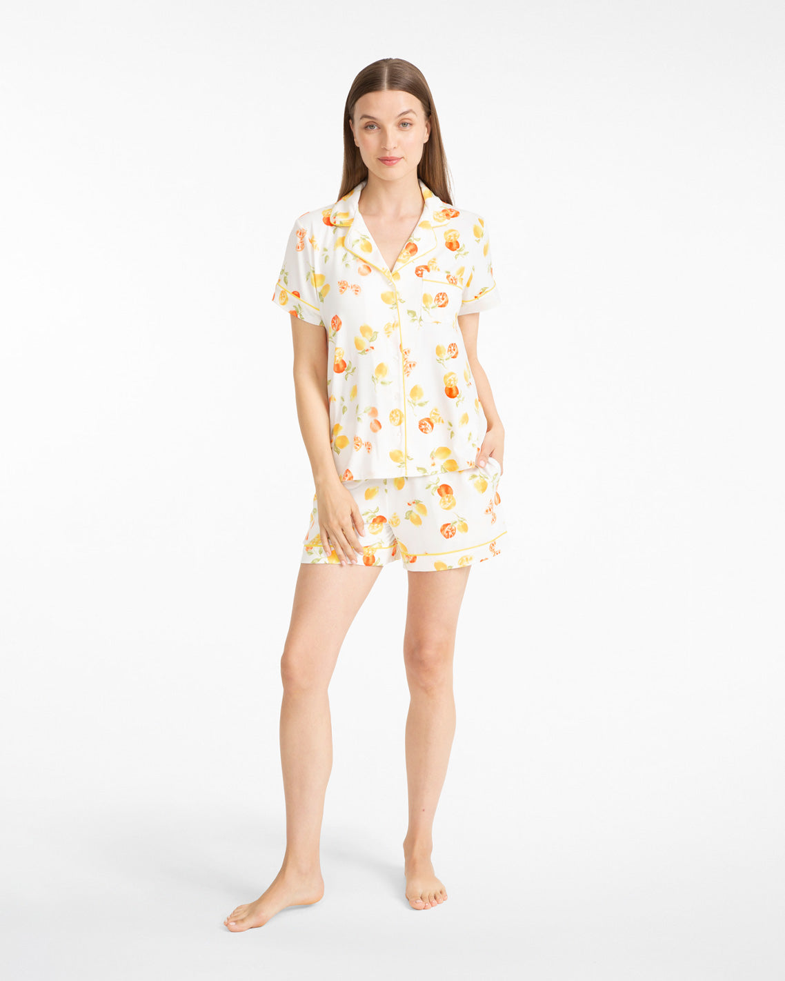 Draper James Magnolia White Multi Sara Pajama Set in Citrus