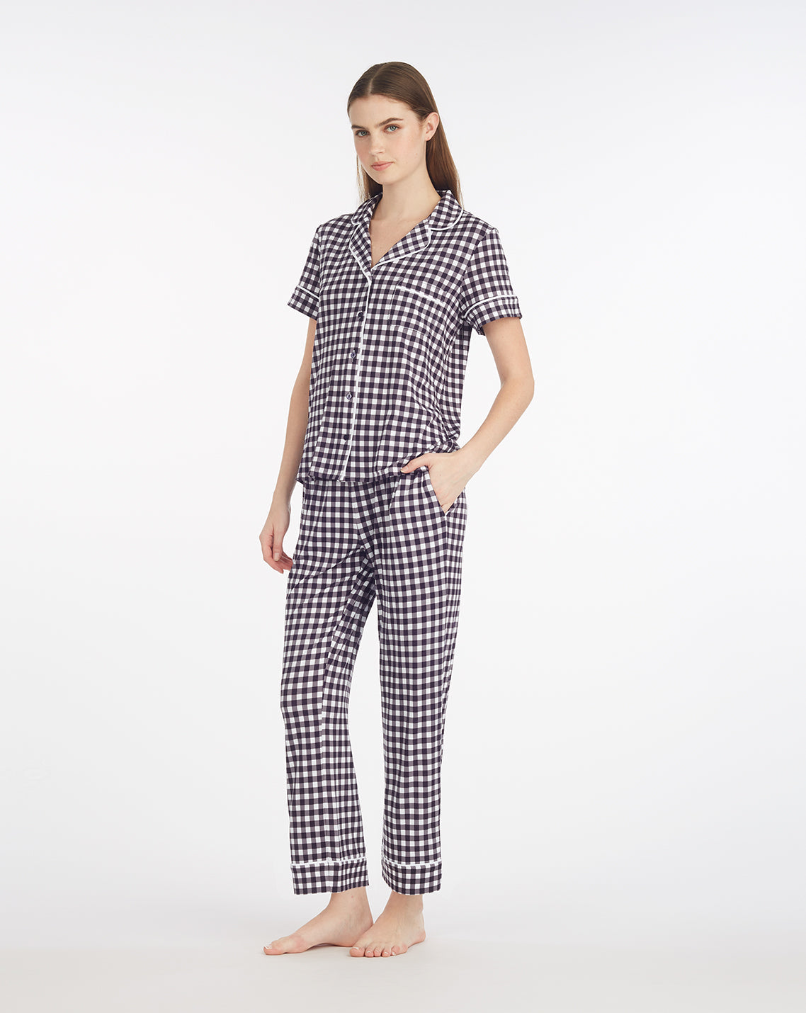 Draper James Navy Gingham Linda Pajama Set in Navy Gingham