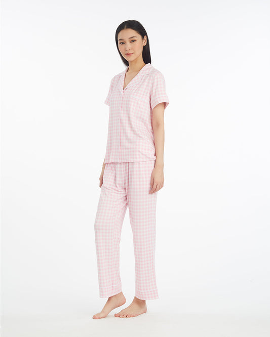 Draper James Pink Gingham Linda Pajama Set in Pink Gingham