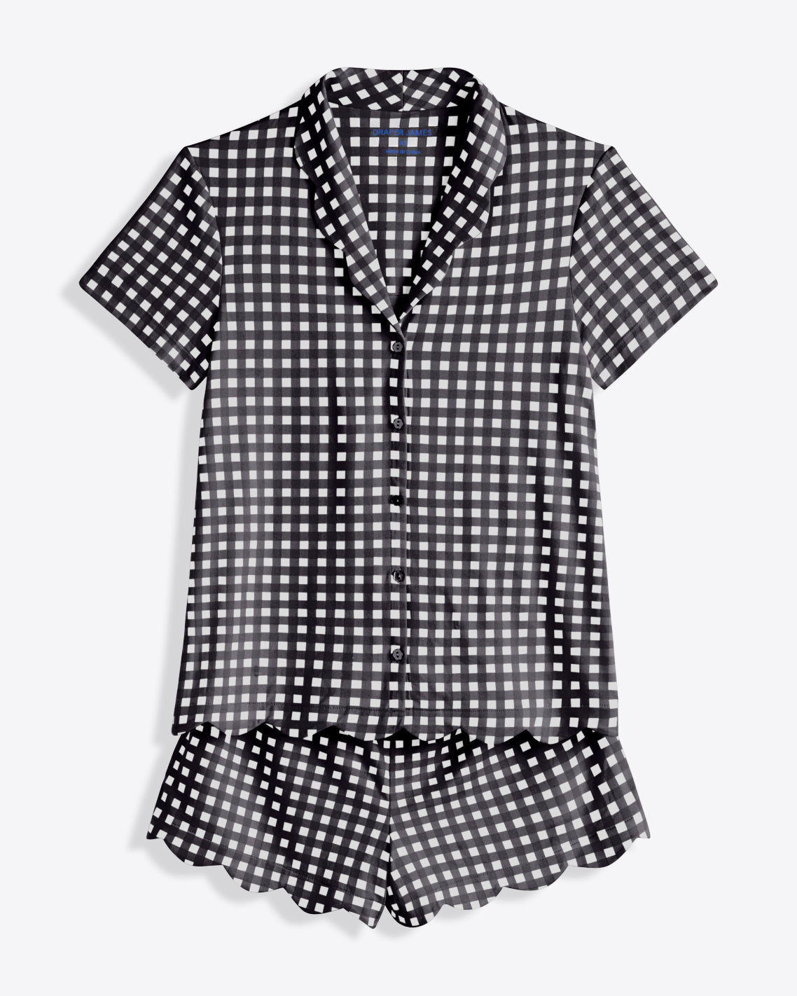 Draper James Nassau Navy Gingham Scallop Sara Pajama Set in Navy Gingham