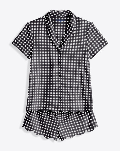 Draper James Nassau Navy Gingham Scallop Sara Pajama Set in Navy Gingham