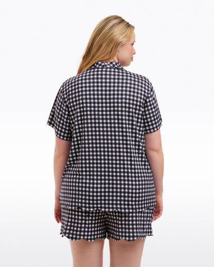 Draper James Nassau Navy Gingham Scallop Sara Pajama Set in Navy Gingham