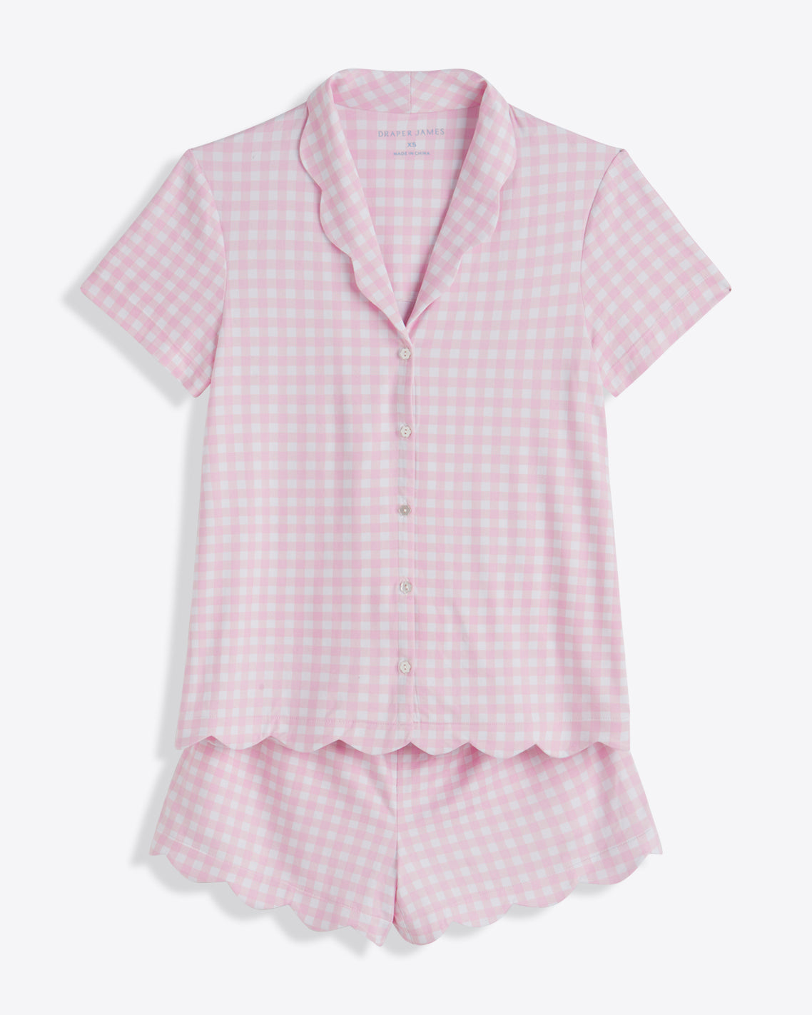 Draper James Pink Gingham Scallop Sara Pajama Set in Pink Gingham