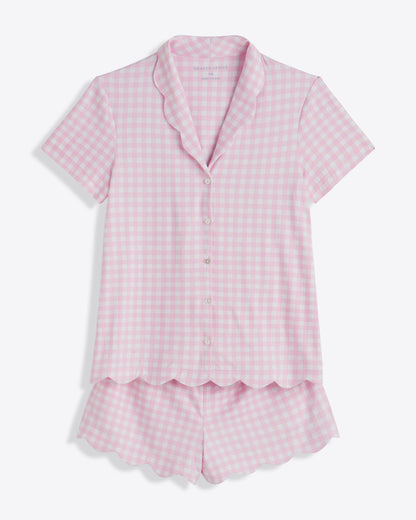 Draper James Pink Gingham Scallop Sara Pajama Set in Pink Gingham