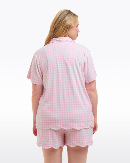 Draper James Pink Gingham Scallop Sara Pajama Set in Pink Gingham