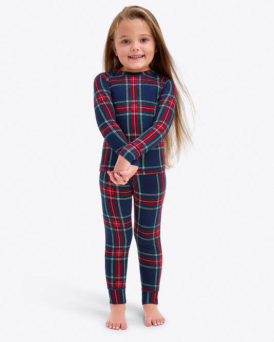 Draper James Georgia Plaid Kids Crewneck Pajama Set in Georgia Plaid