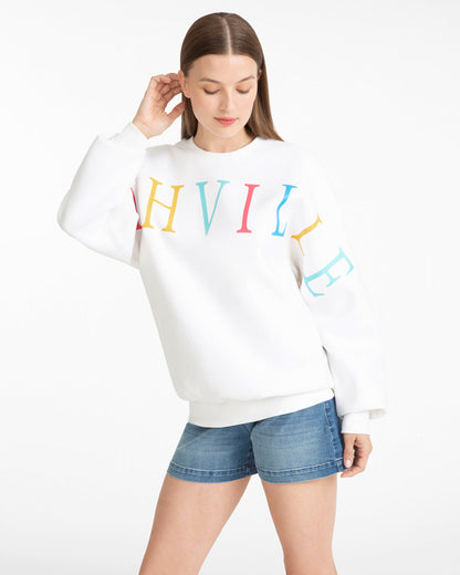 Draper James Multicolor Nashville Crewneck Sweatshirt in Magnolia White Multi