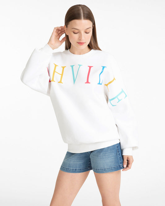 Draper James Multicolor Nashville Crewneck Sweatshirt in Magnolia White Multi
