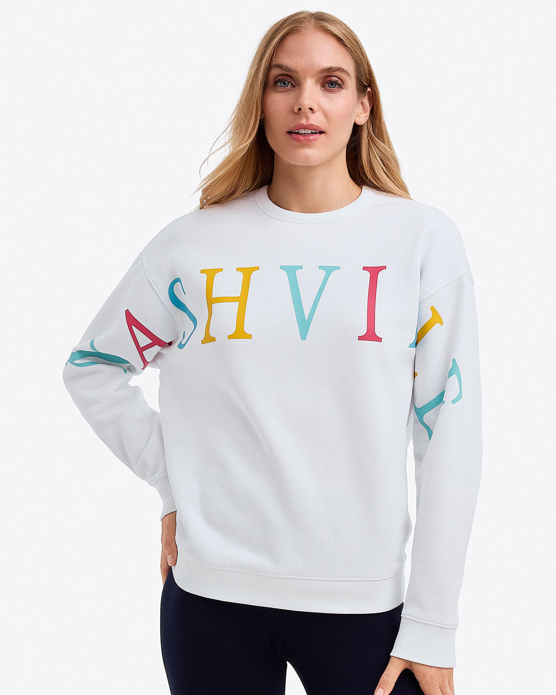 Draper James Multicolor Nashville Crewneck Sweatshirt in Magnolia White Multi