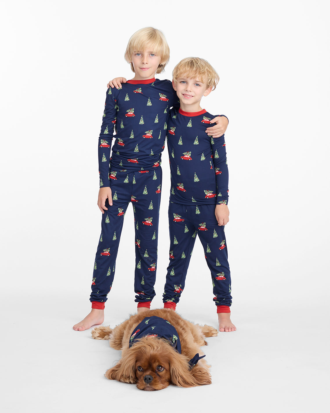 Draper James Nassau Navy Multi Kid's Pajama Set in Holiday Trees