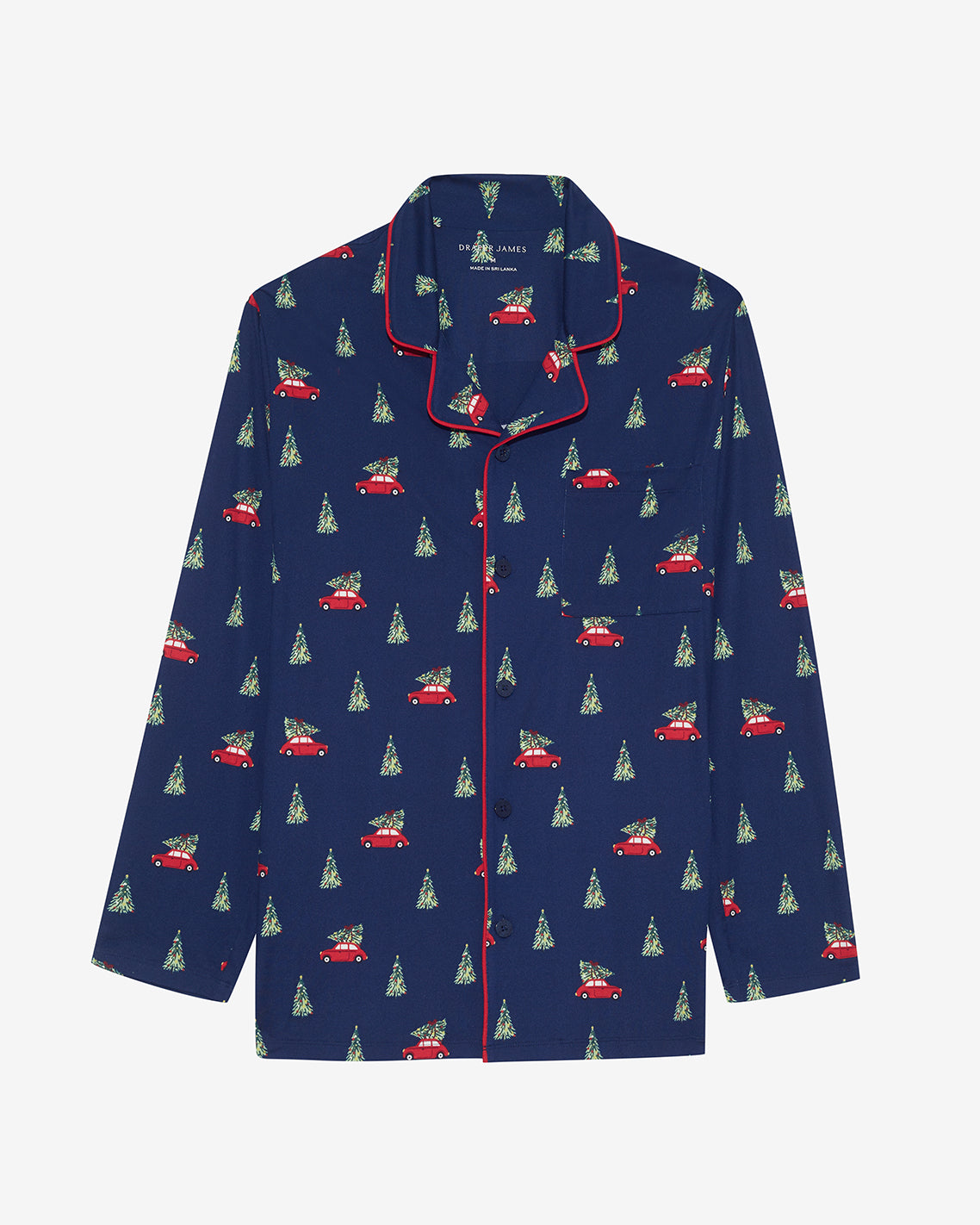 Draper James Nassau Navy Multi Men's Long-Sleeve Pajama Set in Holiday Trees