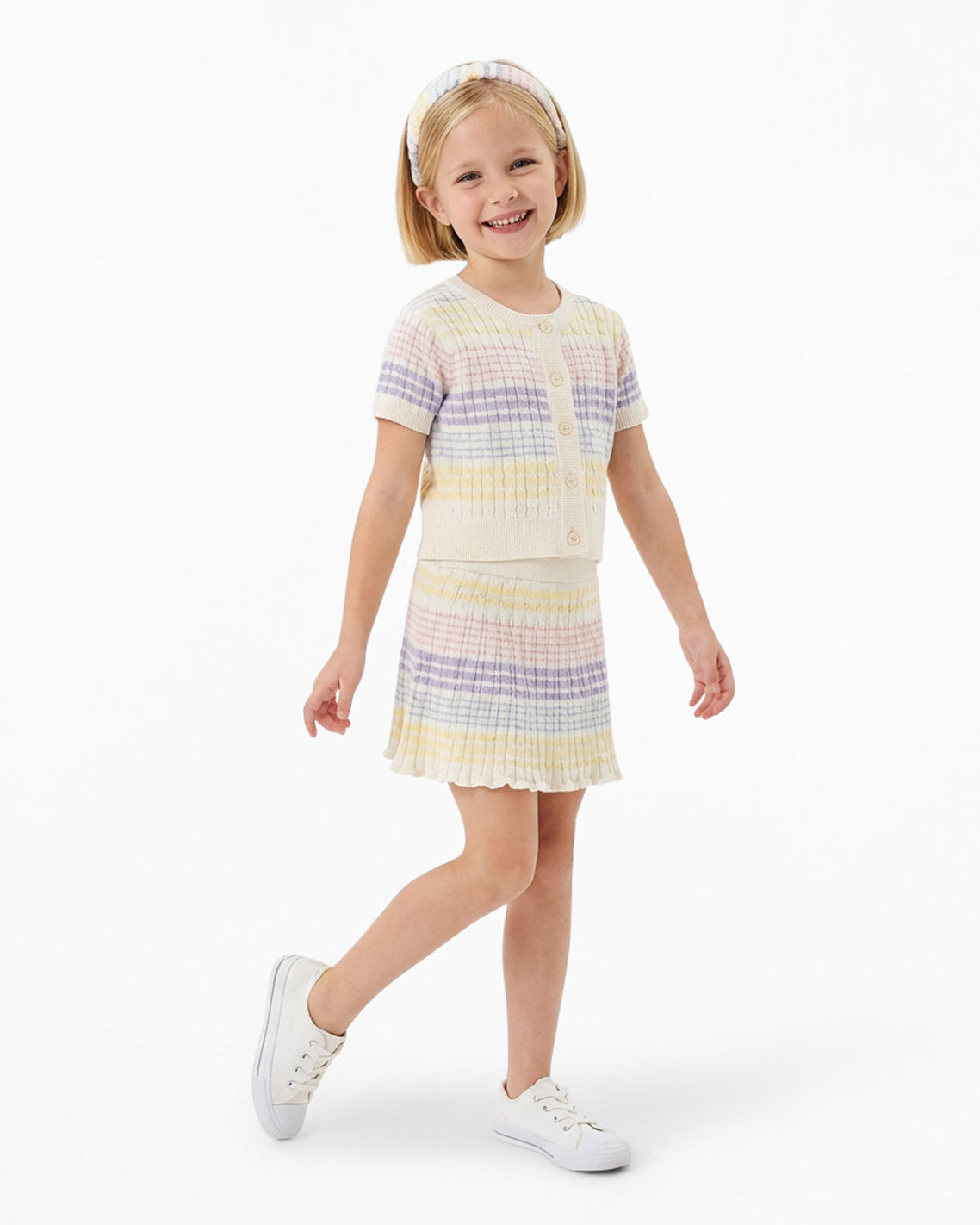 Draper James Multicolor Sweater Knit Skirt Set with Headband in Striped Pastel