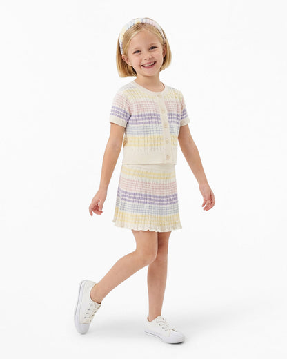 Draper James Multicolor Sweater Knit Skirt Set with Headband in Striped Pastel