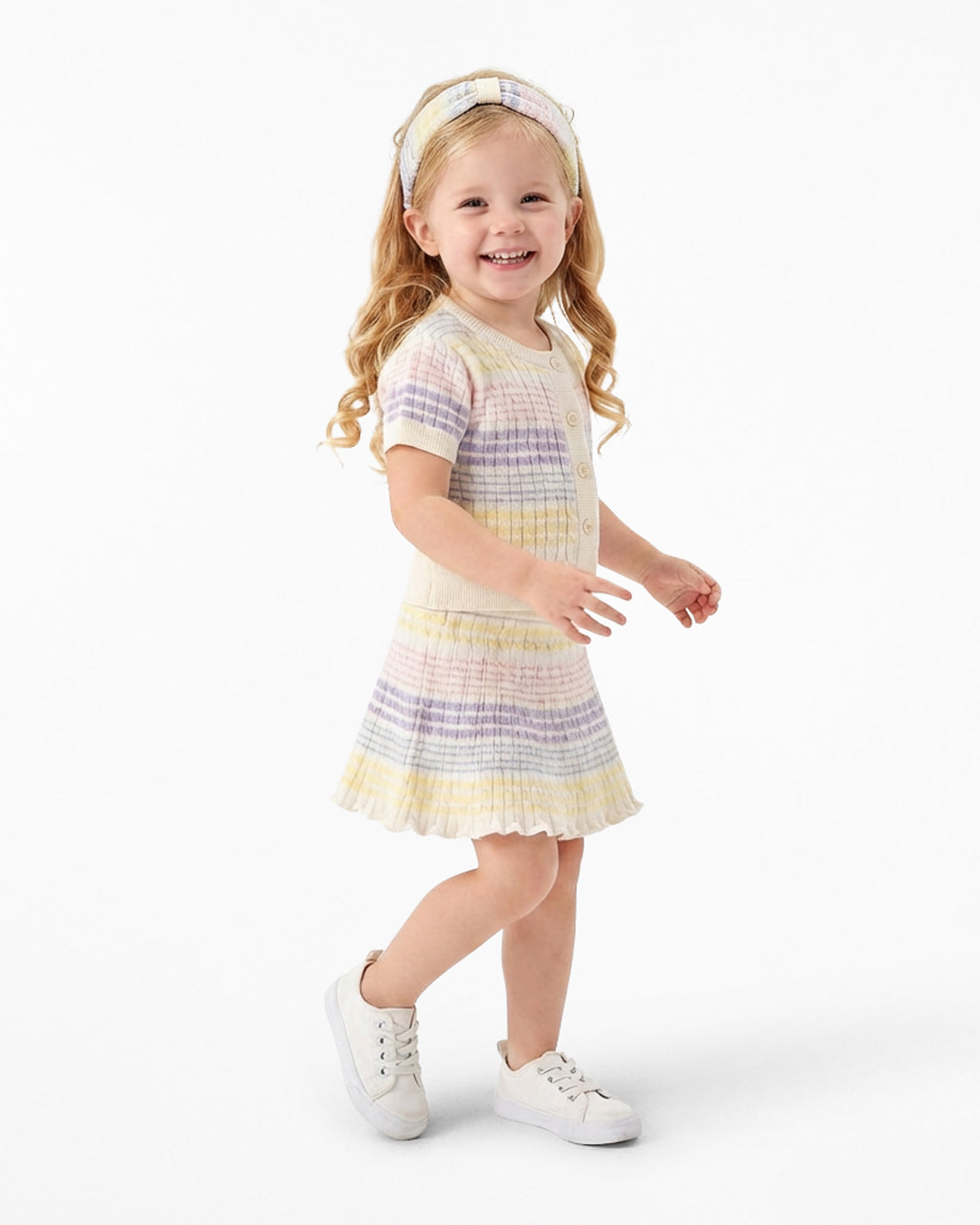 Draper James Multicolor Sweater Knit Skirt Set with Headband in Striped Pastel