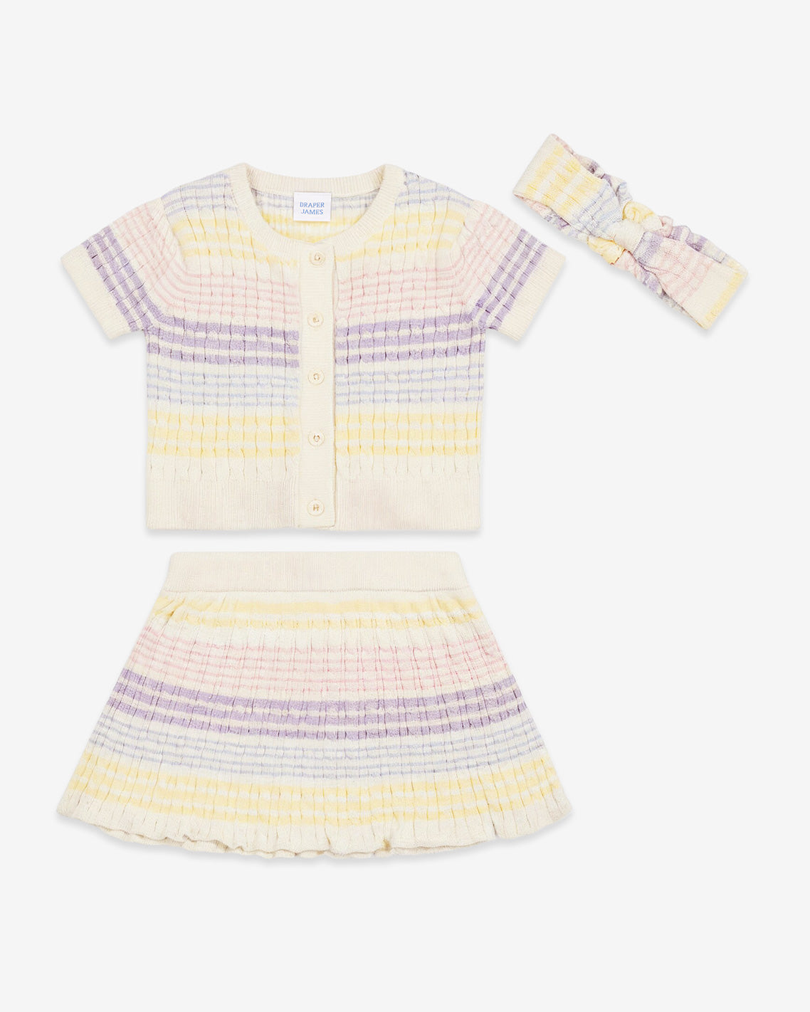 Draper James Multicolor Sweater Knit Skirt Set with Headband in Striped Pastel