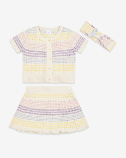 Draper James Multicolor Sweater Knit Skirt Set with Headband in Striped Pastel
