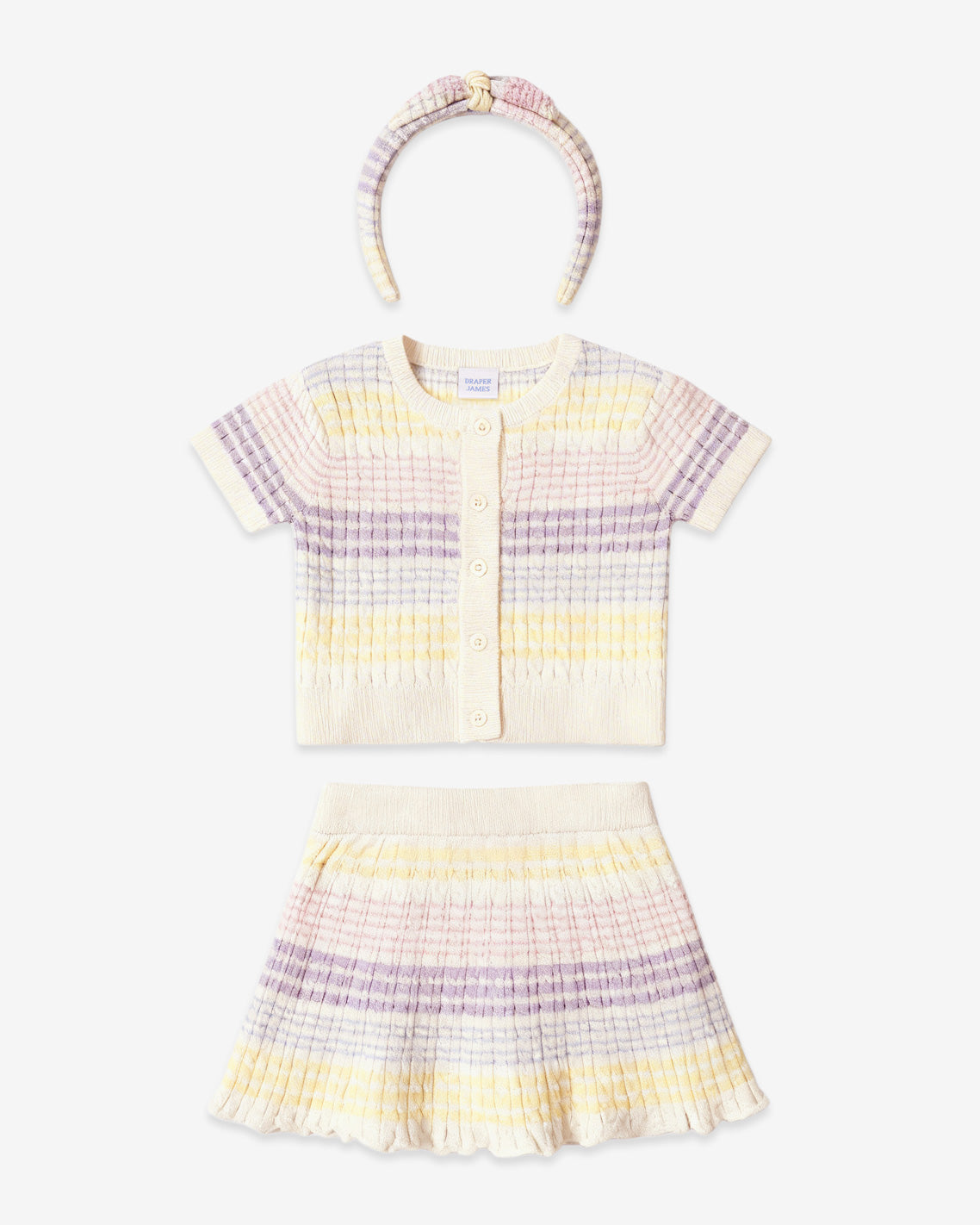 Draper James Multicolor Sweater Knit Skirt Set with Headband in Striped Pastel