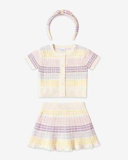Draper James Multicolor Sweater Knit Skirt Set with Headband in Striped Pastel
