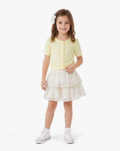 Draper James Yellow Floral Sweater Knit Skirt Set with Bow in Yellow