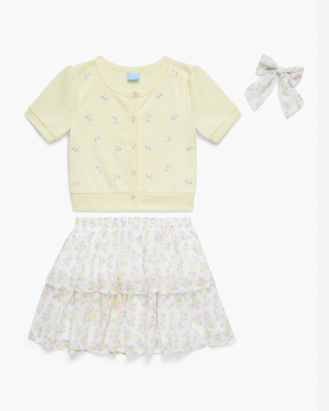 Draper James Yellow Floral Sweater Knit Skirt Set with Bow in Yellow