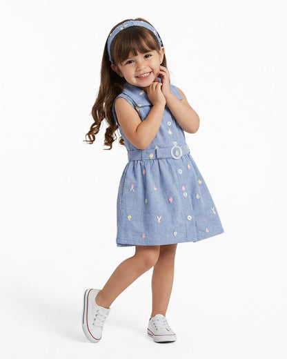 Draper James Blue Dress with Headband in Blue Chambray