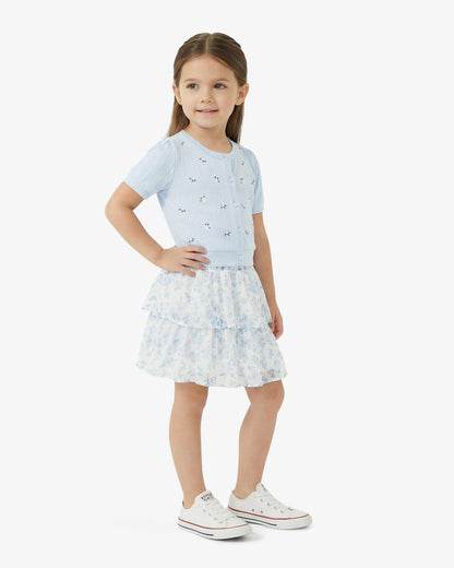 Draper James Blue Floral Sweater Knit Skirt Set with Bow in Blue
