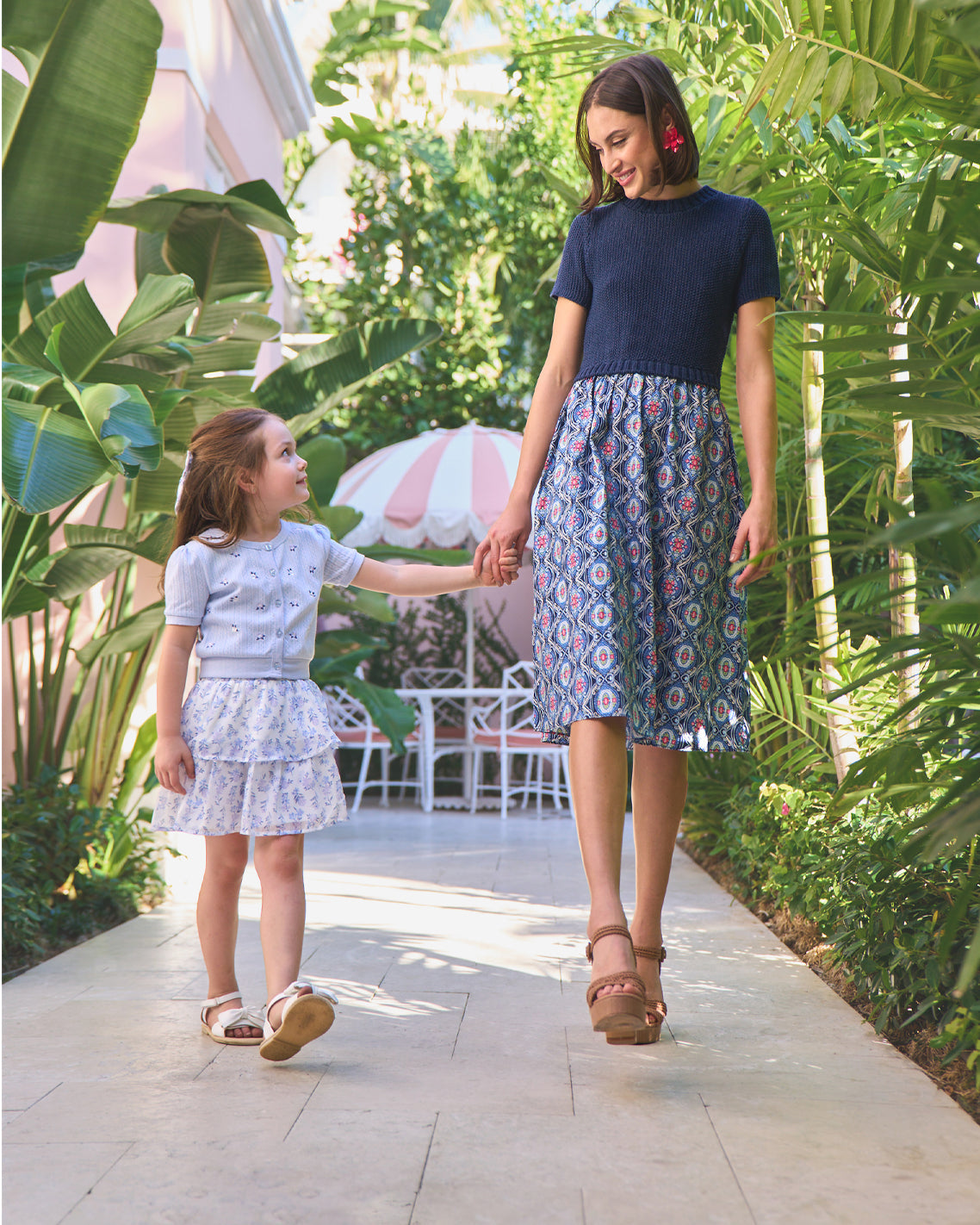 Draper James Blue Floral Sweater Knit Skirt Set with Bow in Blue