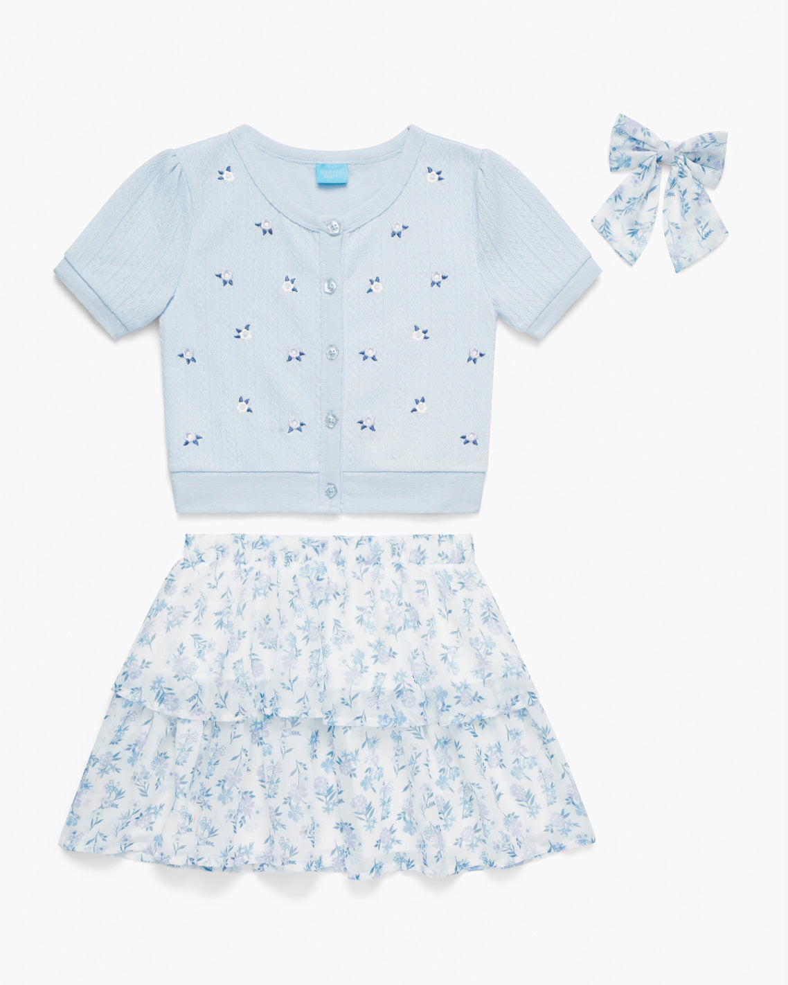 Draper James Blue Floral Sweater Knit Skirt Set with Bow in Blue
