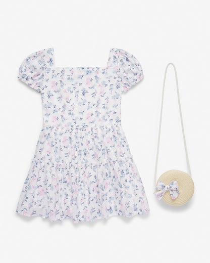 Draper James Multicolor Floral Dress with Purse in White