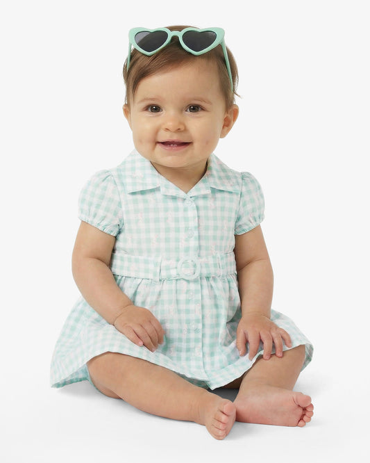 Draper James Jade Green Multi Plaid Dress with Sunglasses in Green