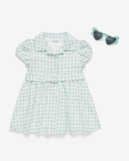 Draper James Jade Green Multi Plaid Dress with Sunglasses in Green