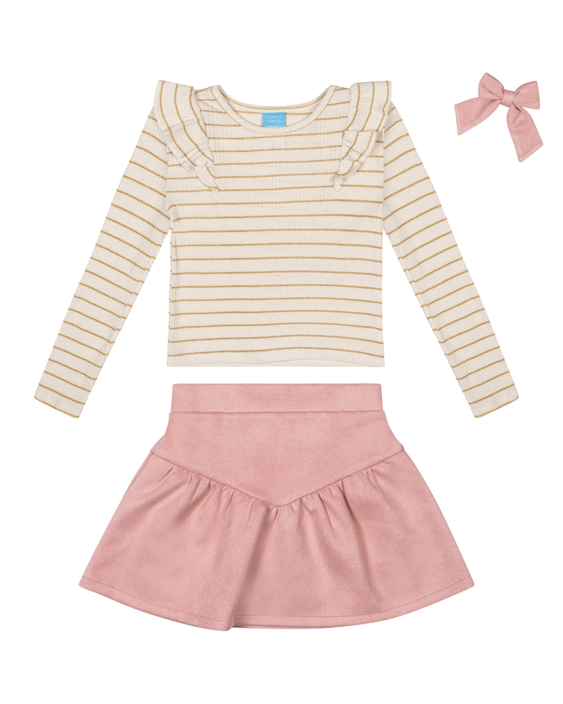 Draper James Magnolia White Multi Girls' Long-Sleeve Top, Skirt And Bow Set