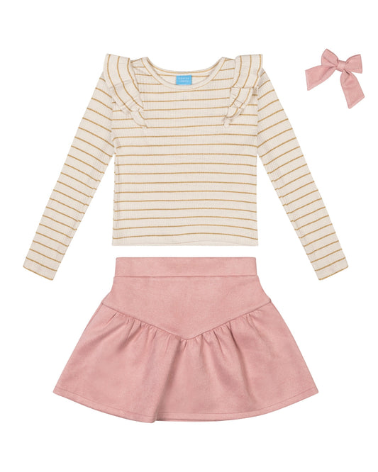 Draper James Magnolia White Multi Girls' Long-Sleeve Top, Skirt And Bow Set