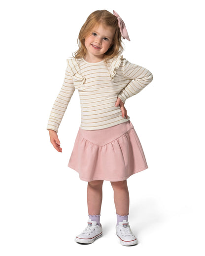 Draper James Magnolia White Multi Girls' Long-Sleeve Top, Skirt And Bow Set