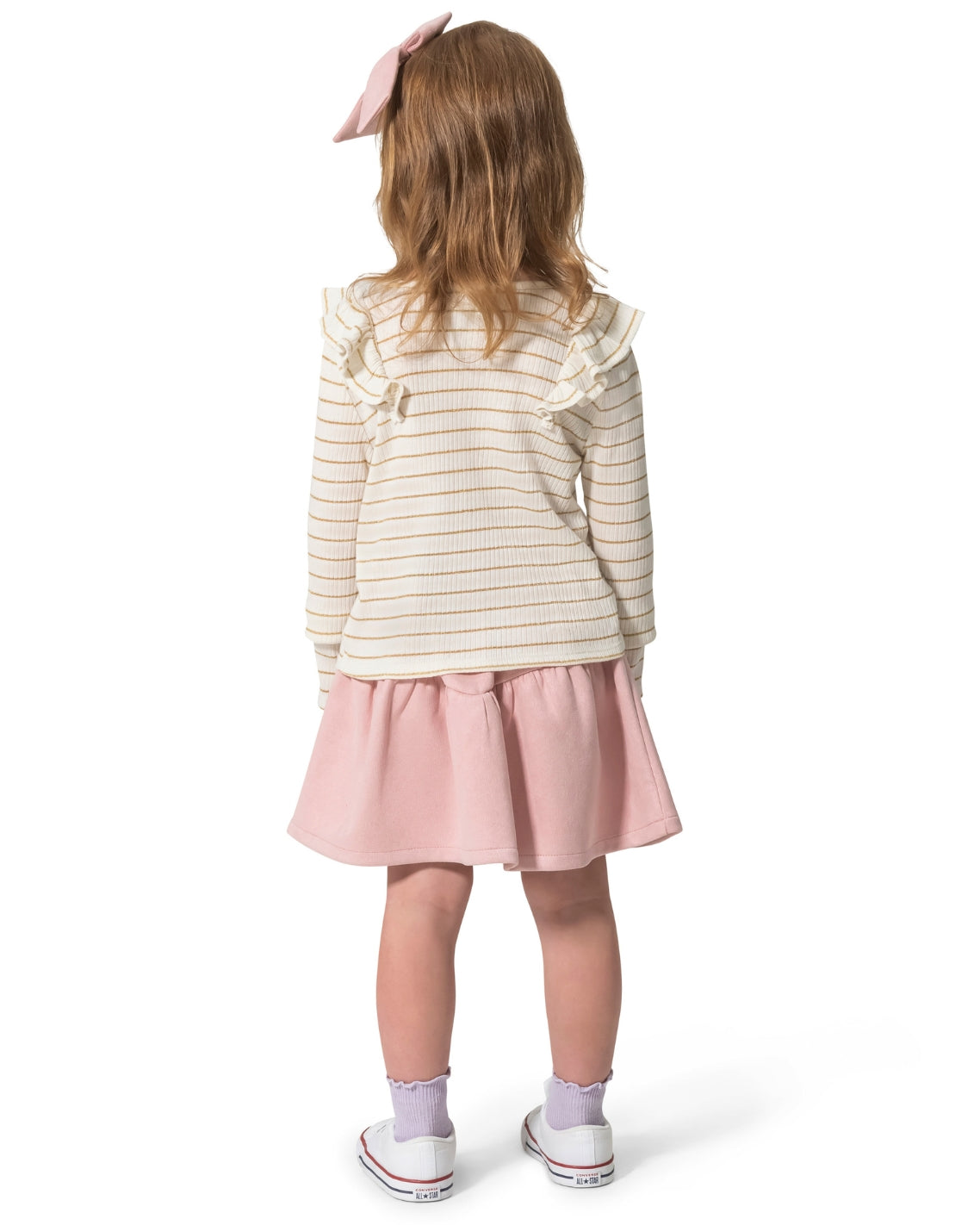 Draper James Magnolia White Multi Girls' Long-Sleeve Top, Skirt And Bow Set