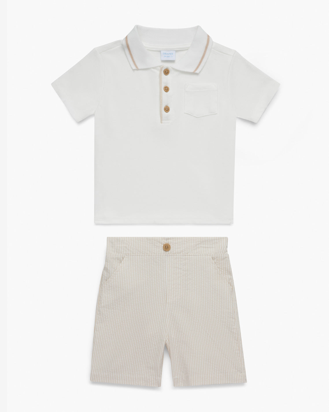 Draper James Tan/White Polo Seersucker Short Set in Beige