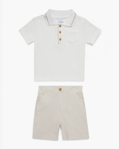 Draper James Tan/White Polo Seersucker Short Set in Beige