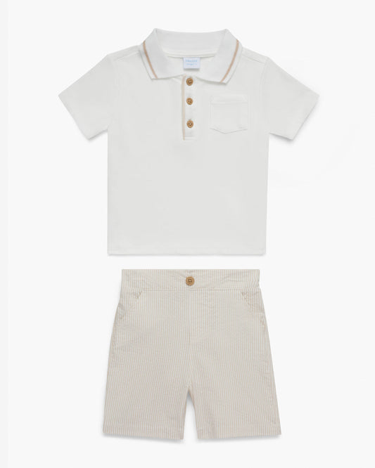 Draper James Tan/White Polo Seersucker Short Set in Beige