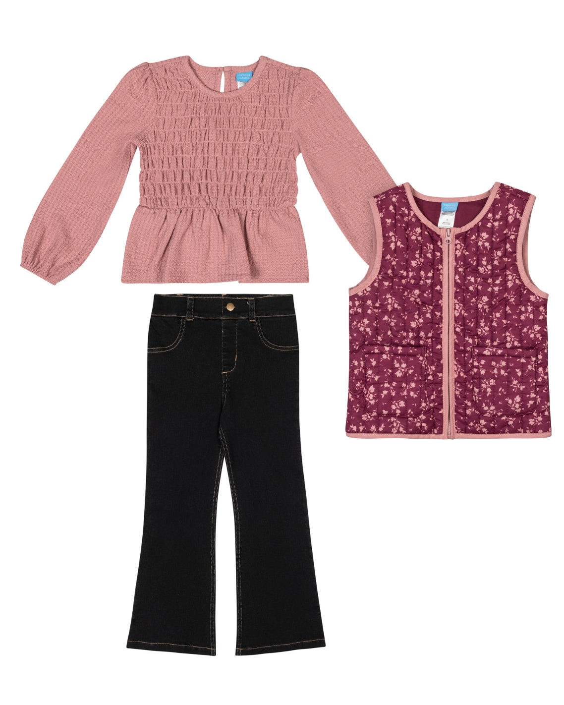 Draper James Pink Multi Girls' Top, Pant And Vest Set